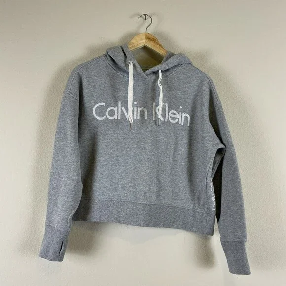 Calvin Klein Performance Hoodie Womens Size Small Cropped Light Wash Gray Hooded - Picture 4 of 12